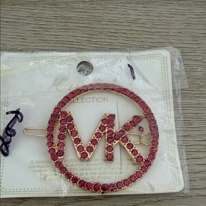 Faux MK Gold and Pink Crystal Hair Clip